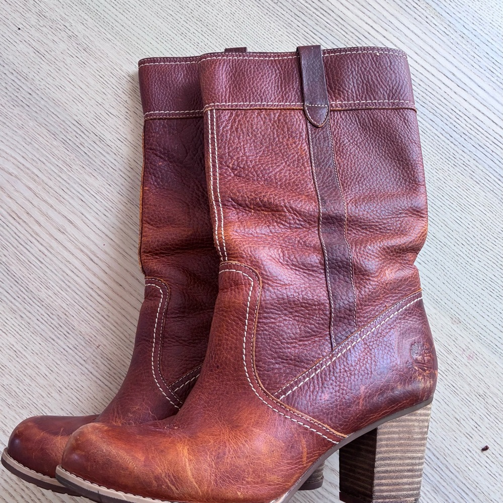 Timberland Rustic Brown Mid-Calf Heeled Western Boots - Picture 5 of 10